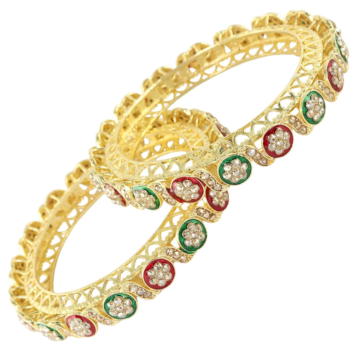 NMII Traditional Kundan Stone Work Metal Bangles For Women & Girls | Mirror Bangles | Bangles For Women Wedding, Party, Festival, Function | Women's Fashion Jewellery
