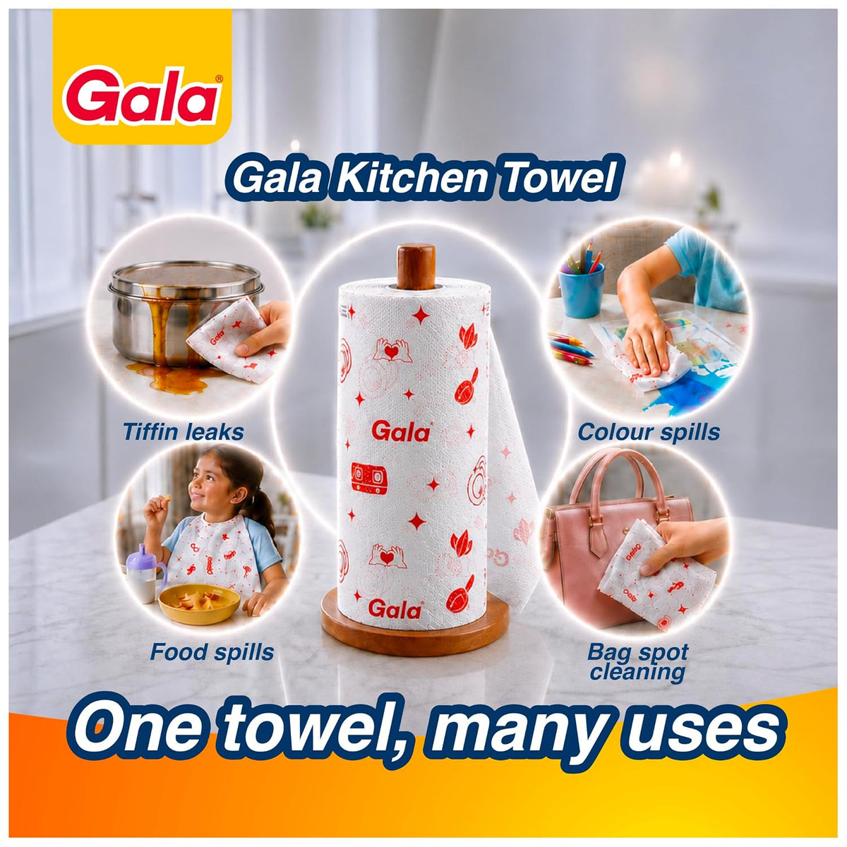 Gala Reusable Kitchen Towel Roll (Anti-Bacterial,80 Washable Wipes per Sheet)