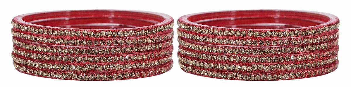 NMII Glass with Zircon Gemstone and Beads Studdded Glossy Finished Traditional Bangle Set For Women and Girls