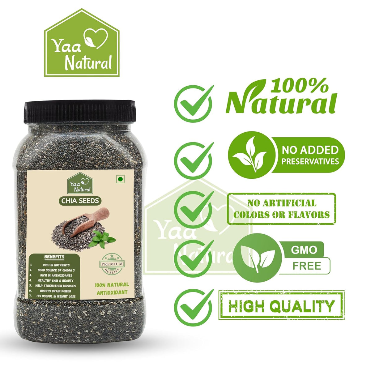 Yaa Natural Raw Chai seed Rich Omega-3, Protein in Calcium & Fiber,and Antioxidant & Weight Management 100% Natural Quality (