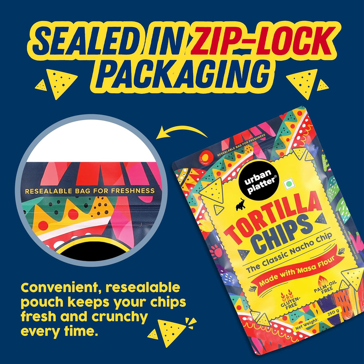 Urban Platter Tortilla Chips, 250g (Made with Masa Flour | Palm Oil Free | Gluten Free | Lightly Salted Nacho Chips)