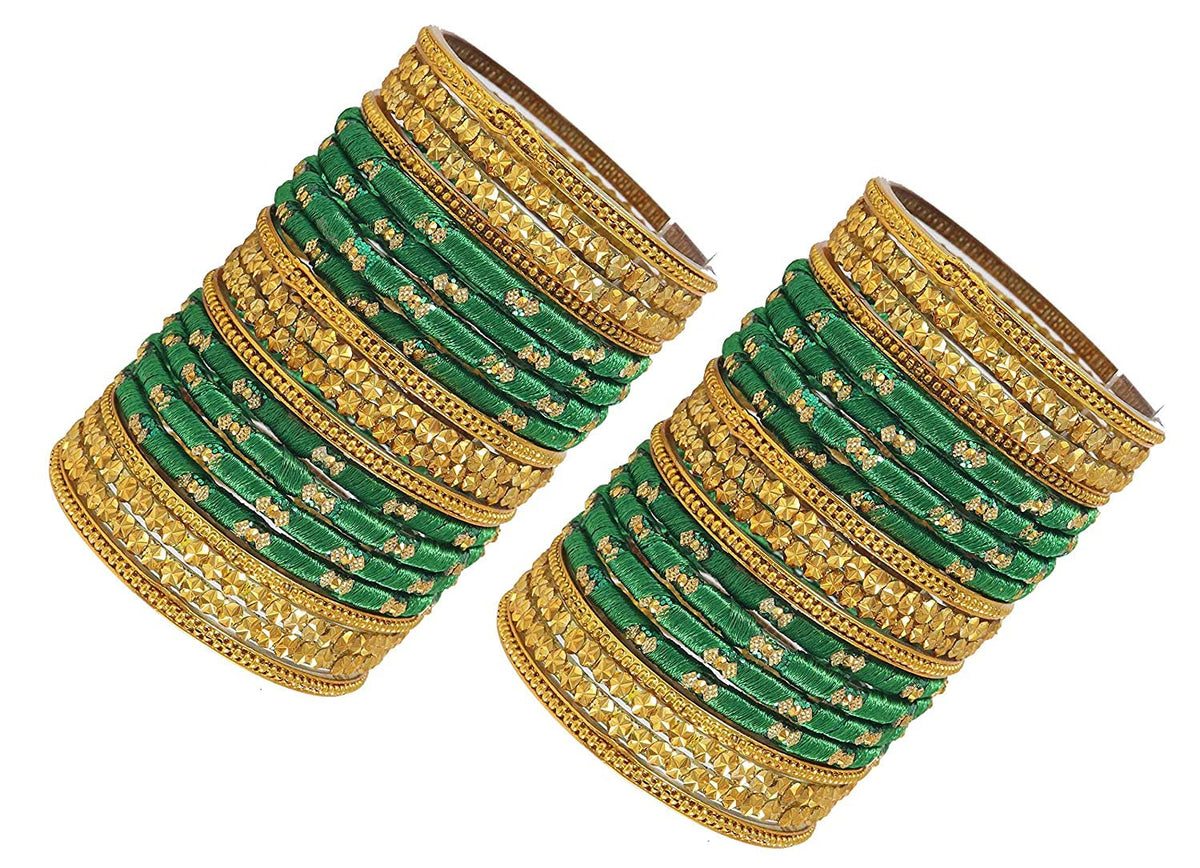 NMII Acrylic (Plastic) With Silk Thread & Beads Studded Worked Glossy Finished Kada Set For Women and Girls