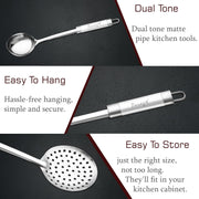 Parage 3 Pieces Stainless Steel Kitchen Tools for Home & Kitchen, Cooking & Serving, Slotted Turner/Spatula (Palta), Skimmer/Jhara/Poni, Ladle(Karchhi), Dual Tone Handle Kitchen Gadgets, Silver