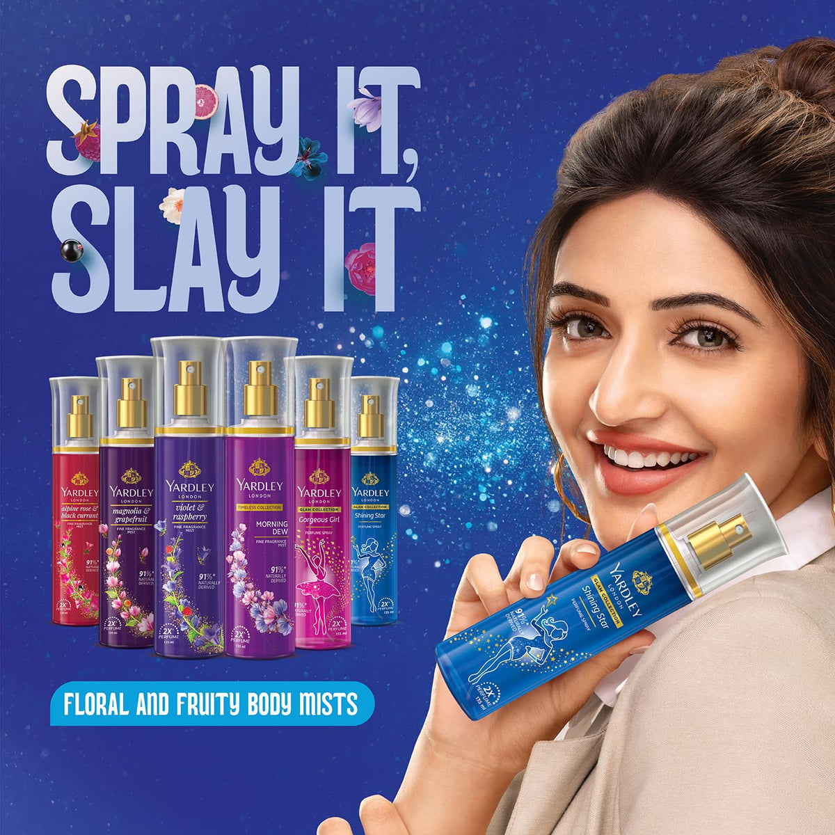 Yardley London Glam Collection Shining Star Fine Fragrance Body Mist Spray | 2X Perfume for Women | 91% Naturally Derived | Peach, Magnolia, Niroli & Vanilla