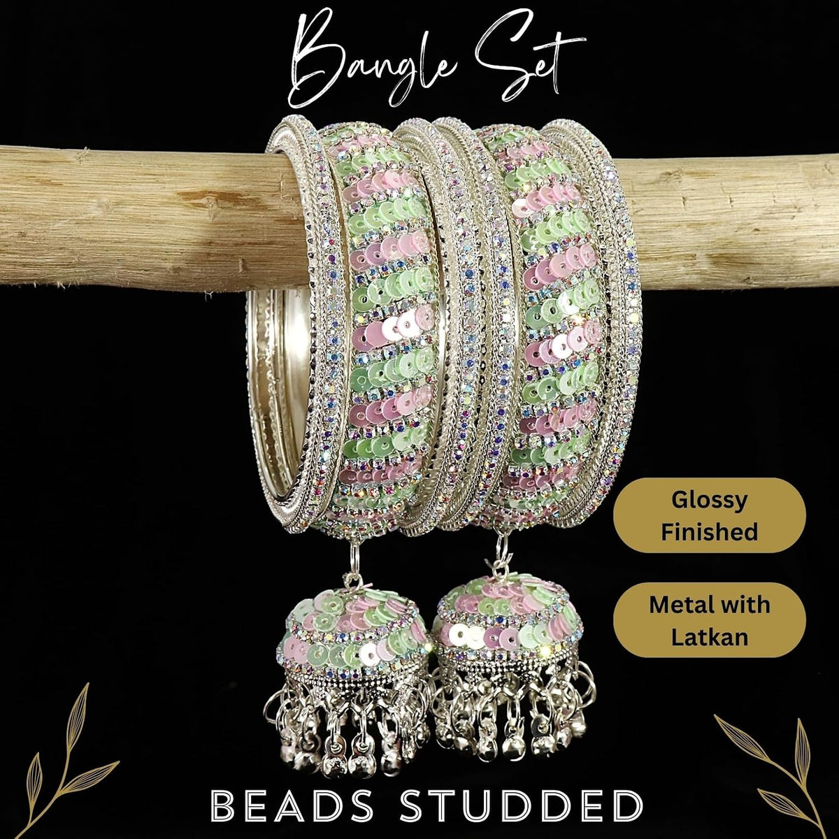 NMII Ethnic Wear Bangles Gold-Tone Alloy with Musical Ghungroo Charms | Women Fashionable Jewelry | Designer Bracelet Bangles For Girls | Viral Kashmiri Chudiya for Weddings, Festivals & Parties