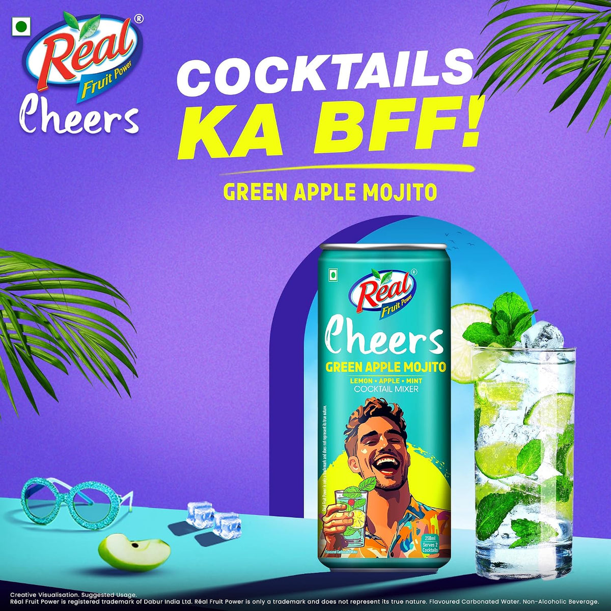 Dabur Real Cheers Green Apple Mojito - 250ml | Premium Cocktail Mixer for Home Bars, Parties & Gifting | Refreshing Green Apple, Lime & Mint flavour | Perfect for Mocktails & Party Drinks