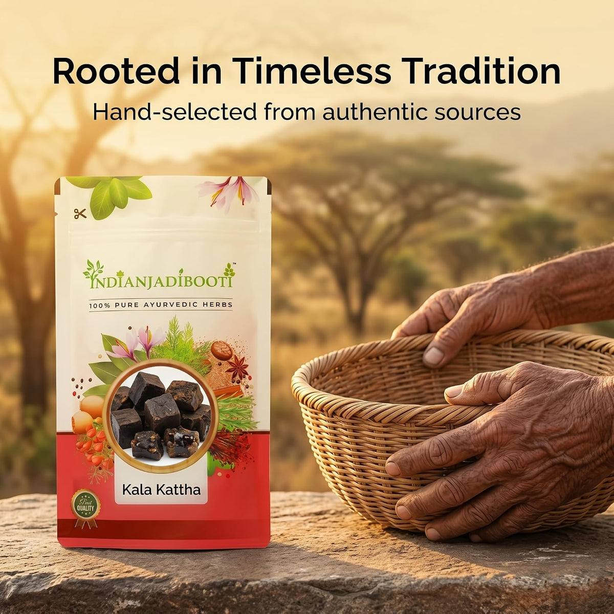 IndianJadiBooti Kala Kattha (400g Pack of 2) | Pure Black Cutch (Acacia Catechu) | Sabut Batti (Whole) | Edible Paan Katha for Throat Relief & Oral Hygiene | Khadir/Kaath | Natural Astringent