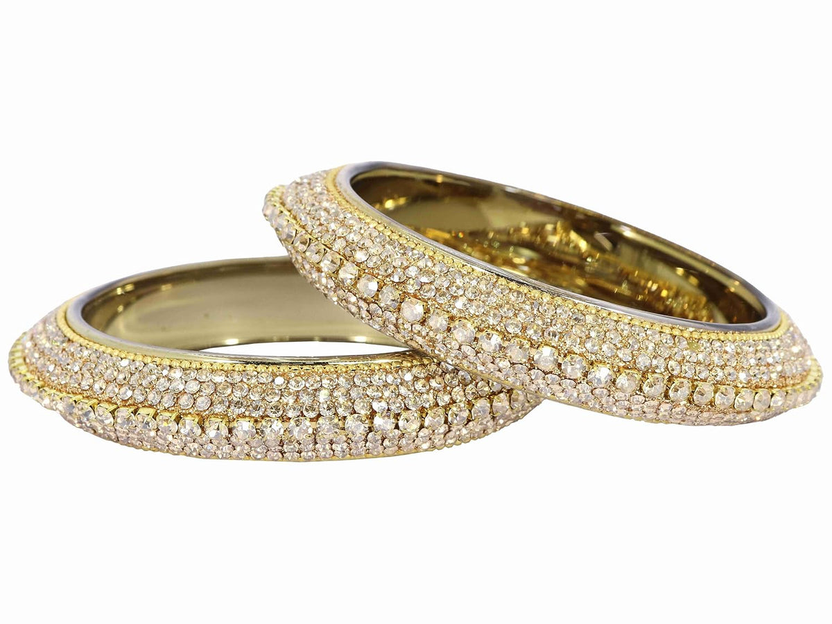 NMII Glass with Premium Golden Zircon Gemstone Studded Bangles Kada Set For Women & Girls | Fancy Glass Bangles | Traditional Kangan | Glass Bangles For Wedding, Party, Occasion Wear- Set of 2