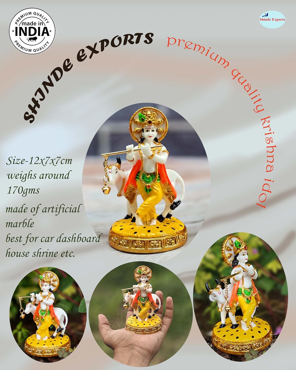 SHINDE EXPORTS Krishna with Cow Idol Statue murti (5 inches)