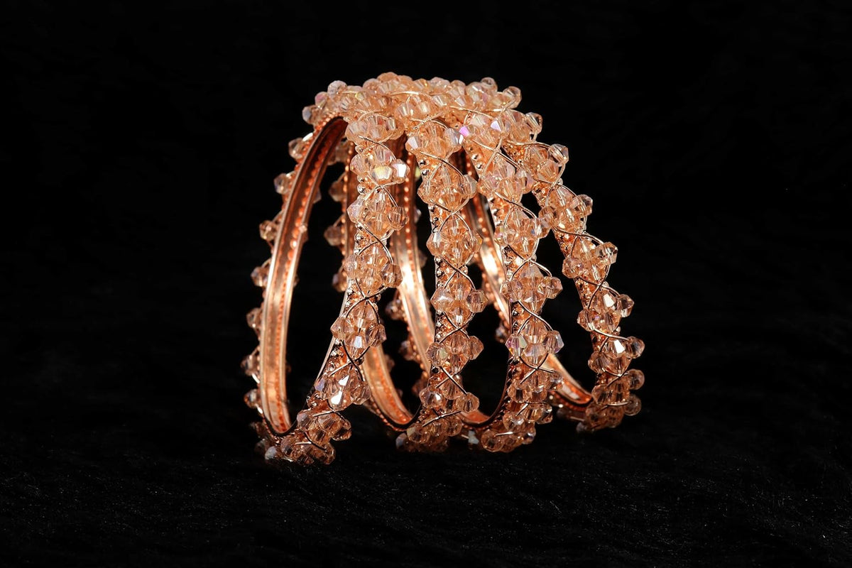 NMII Stylish Pearls Beads Bangles Set For Women & Girls | Women's Bangles Bracelet | Metal Bangles Kada Set For Wedding, Party, Festival, Daily | Women's Fashion Jewellery- Set of 4