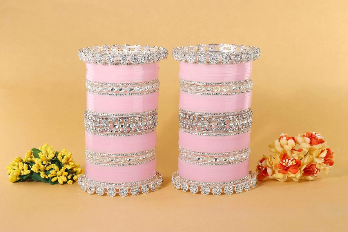 NMII Premium Metal Bangles Silver Chuda Set For Bridal Women & Girls with Zircon Diamond & Kundan Beads | Designer AD Chuda | Bridal Bangles Chooda Set For Wedding, Party, Occasion-Set of 74