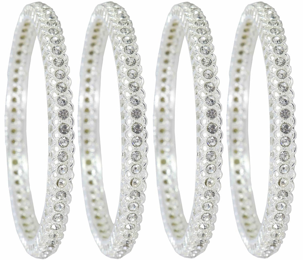 NMII Stylish Designer Metal Bangles Set For Women & Girls with Zircon Stone | Diamond Bangles | Traditional Bangles For Wedding, Party, Shadi, Function | Women's Fashion Jewellery- Set of 4