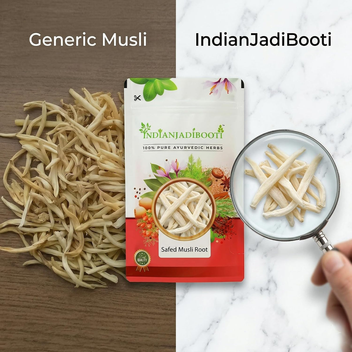 IndianJadiBooti Safed Musli Root (100g) | Whole & Raw Chlorophytum Borivilianum | Ayurvedic Herb for Strength, Stamina & Vitality Support | Natural White Musli | Sun-Dried & Non-GMO | Premium Grade