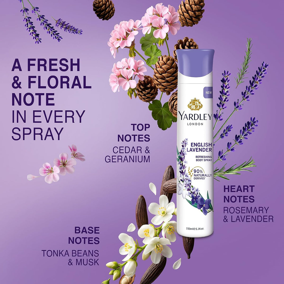 Yardley London English Lavender Refreshing Deodorant Body Spray For Women, 150ml
