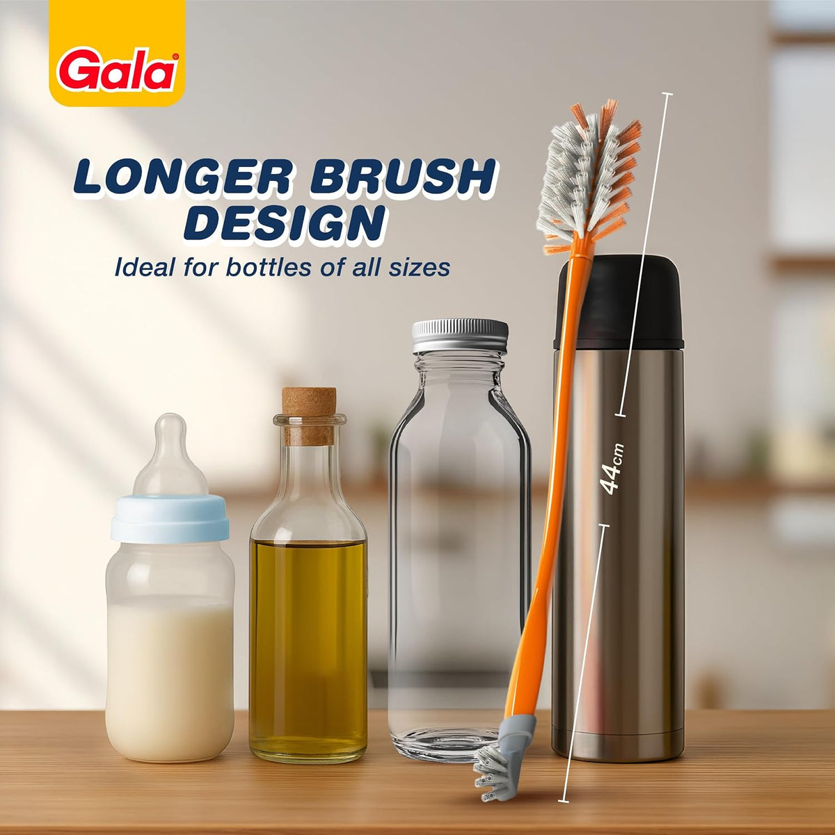 Gala Antibac Bottle Cleaning Brush(1.5Ft,Orange & Gray)