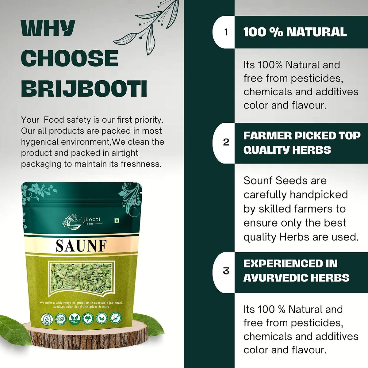 BrijBooti Fennel Seeds - Saunf Moti 200 Gr | Natural Saunf No Artificial Colours and Preservatives | FSSAI, GMP, ISO Certified