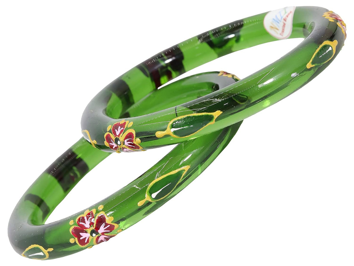 NMII Traditional Glass With Diamond Cutting Pattern Glossy Finished Stylish Kada Set For Women And Girls | Crystal Glass Kada Bangles Set For Wedding, Festive