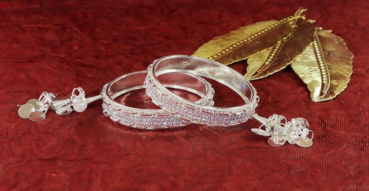 NMII Premium Metal with Zircon Diamond Latkan Bangles For Women and Girls | Stylish Bangles Bracelet For Girls | Bangles with Latkan For Wedding, Party, Festive | Latkan Chudi Jewellery- Set of 2