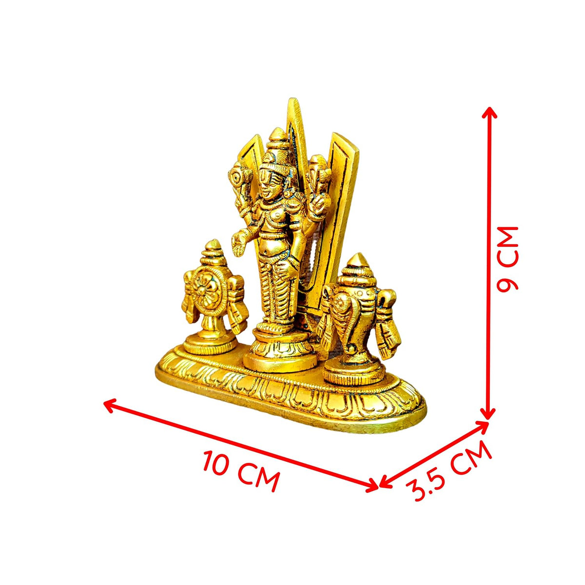 Aalayam Selveer Brass Shankh Chakra Stand with Perumal Idol Small | Small Sangu Chakram Stand with Tirupati Balaji Idol Brass 9cm Height Gold Colour 1 Piece