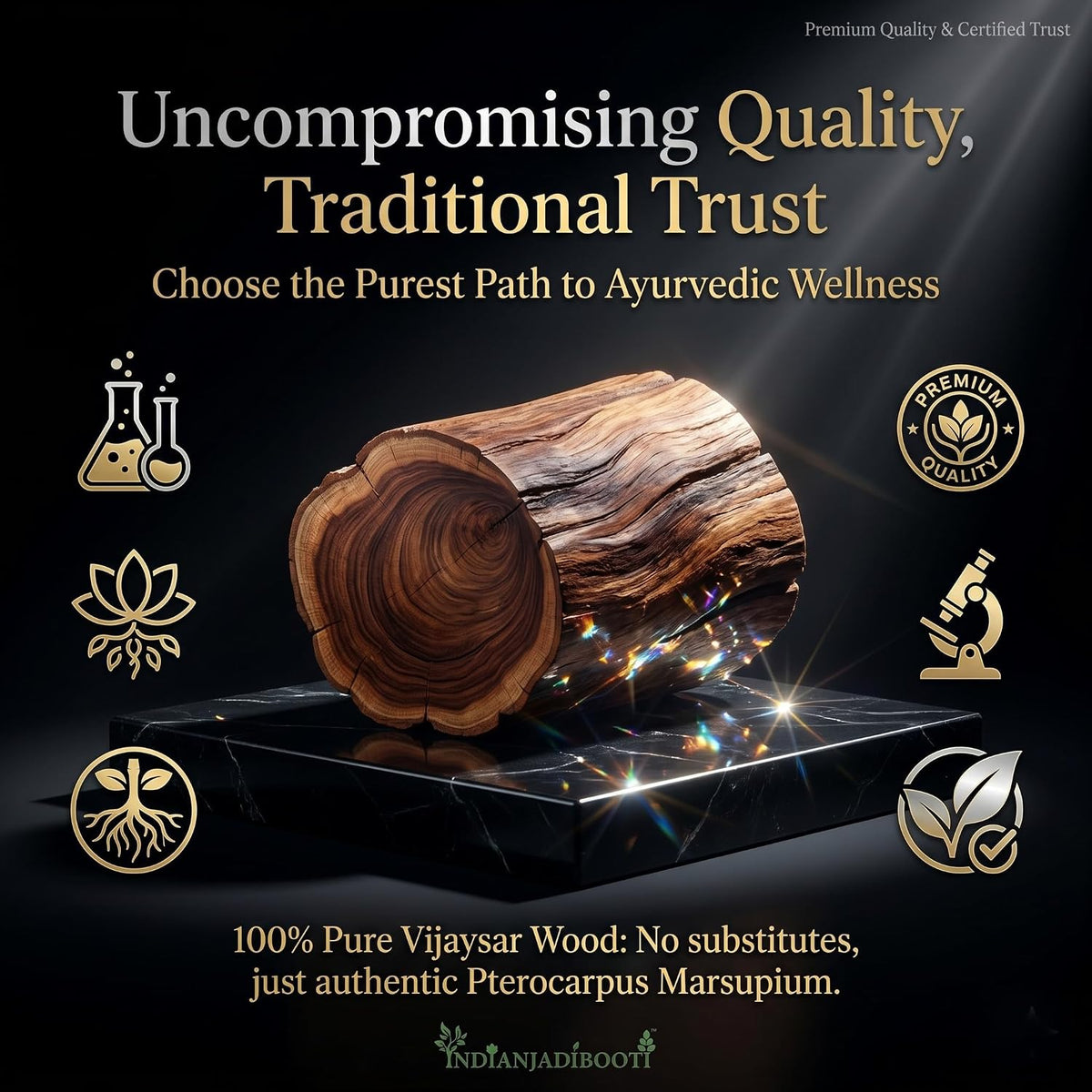 IndianJadiBooti Vijaysar Bark 100g - Pterocarpus Marsupium | Raw Indian Kino Tree Wood for Diabetes & Sugar Control | Natural Vijaysar Lakdi for Soaking (Blue Water) | Glucose Support