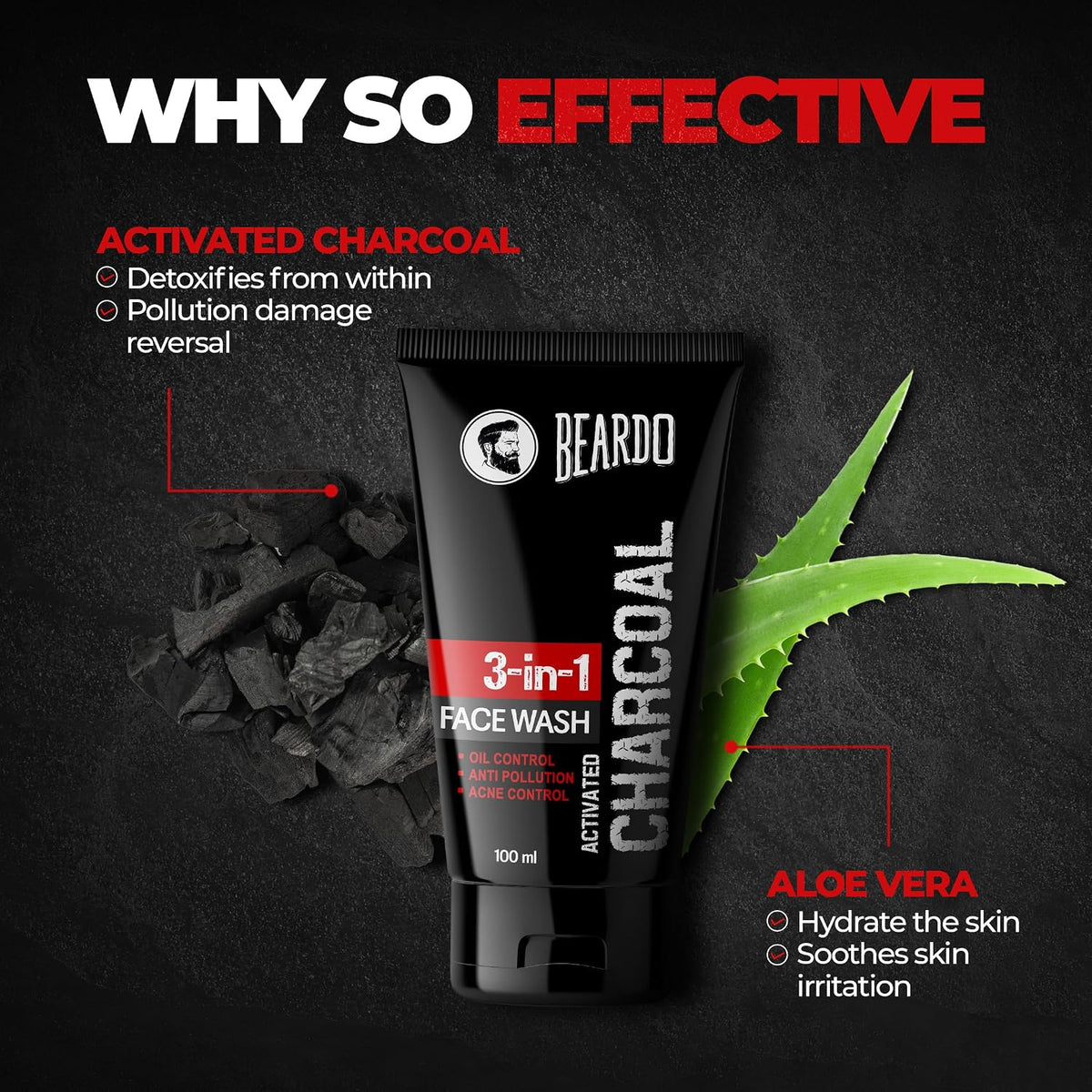 Beardo Activated Charcoal Face Wash, 100ml and BEARDO Ultraglow Face Cream SPF 30 for Men, 60g Combo