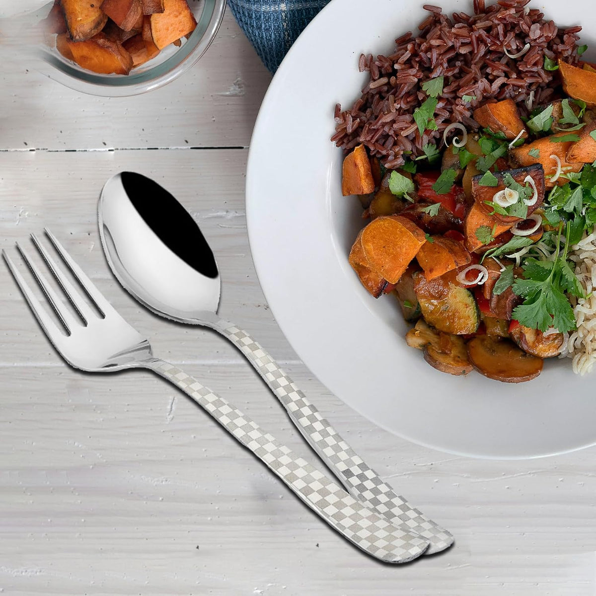 Parage 25 Pieces Decora Premium Stainless Steel Cutlery Set For Home & Kitchen (Contains: 6 Table Spoons, 6 Forks, 6 Master Spoons, 6 Soup Spoons, 1 SS Stand) Spoon Set, Dining Tableware Fancy- Silver