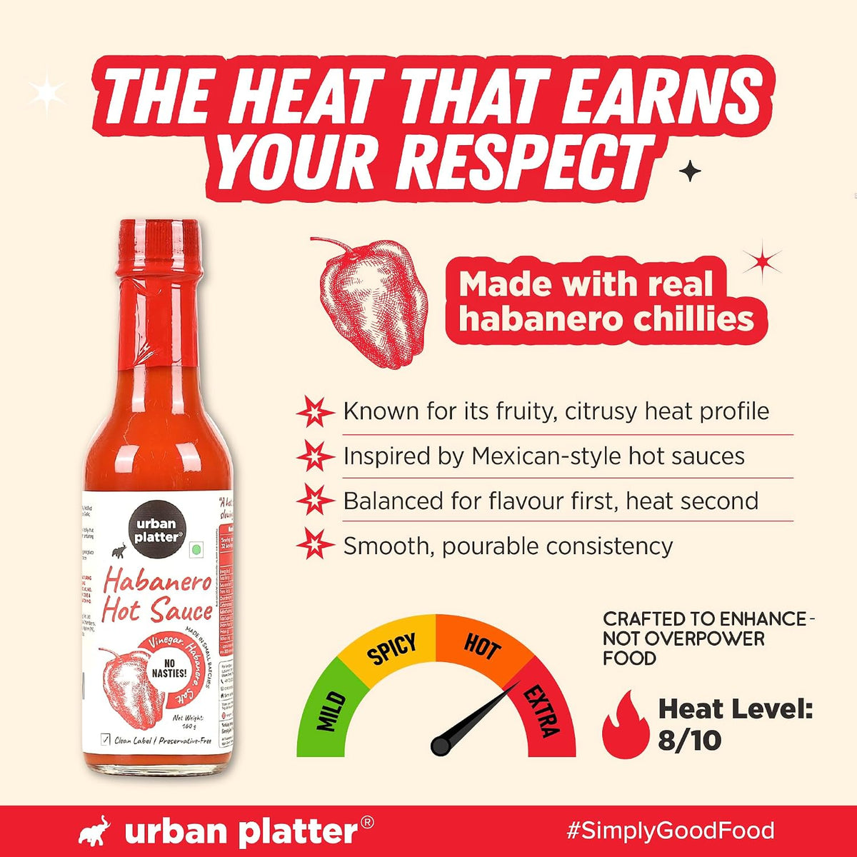 Urban Platter Habanero Hot Sauce, 160g (Fruity & Fiery| Mexican-Style Chilli Sauce | No Artificial Flavours)