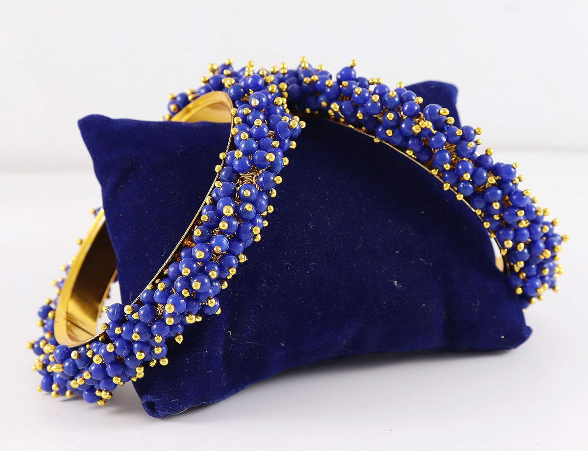 NMII Non-Precious Metal Base Metal with Pearl Studded worked Glossy Finished Kada Set For Women and Girls