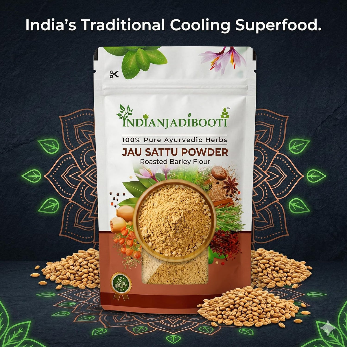IndianJadiBooti Jau Sattu Powder (Roasted Barley Flour) – 100% Pure Traditional Cooling Superfood for Summer – Helps Support Weight Management, Digestion & Sugar Balance, 1 KG