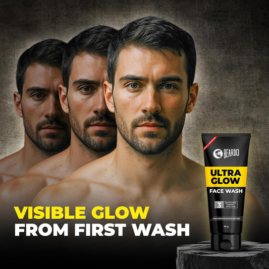 Beardo Ultraglow Face Wash for Men |Powered by 10% Complex of Niacinamide, Vitamin C & Kojic Acid | Brightens & Hydrates Skin| Reduces Pigmentation | Face Wash for Bright, Even Tone and Glowing Skin | Suitable for All Skin Types | 50g