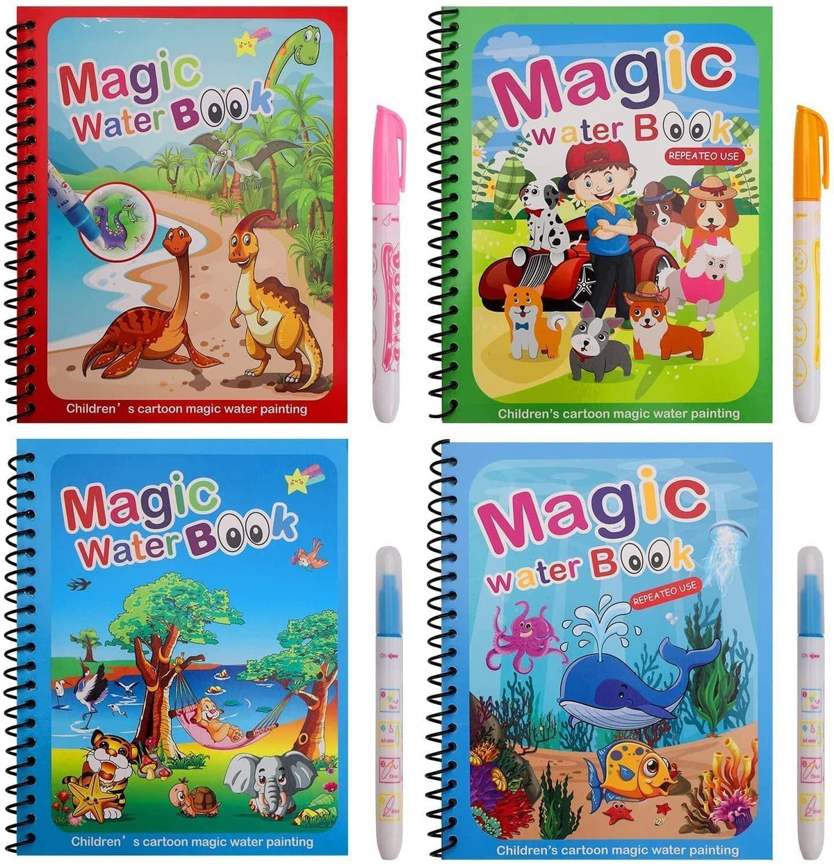 Toy Imagine Water Magic Coloring Books for Kids with 4 Refillable Pens Pack