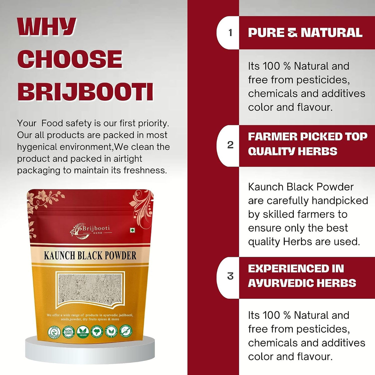 BrijBooti Black Kaunch Seeds Powder 100 Gr - Kaunch Beej Kala Powder - Mucuna Pruriens - Cowhage
