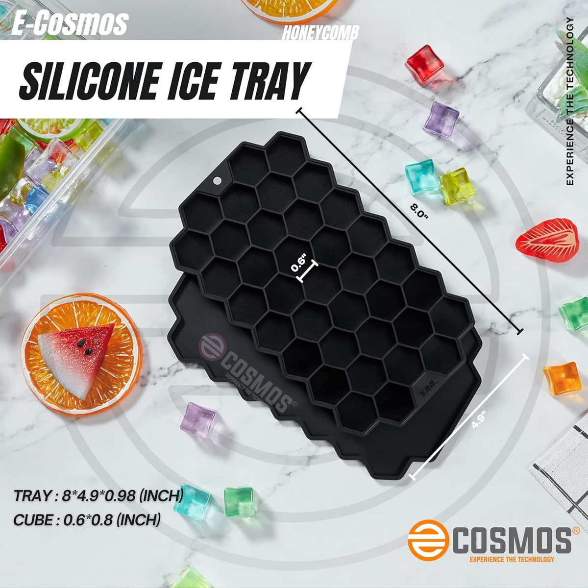 E-COSMOS® Ice Cube Tray Silicone for Freezer Honeycomb 37 Cavity Ice Cube Mould Flexible Tray for Freezer, Chocolate Cake Maker, Ice Trays for Chilled Drinks, Reusable (Honeycomb (POF-2))