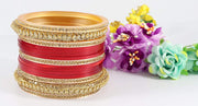 NMII Golden Traditional Acrylic Plastic Chuda Set For Bridal Women & Girls with Zircon Stone & Beads | Stylish Bridal Bangles For Wedding | Plastic Chura Set Punjabi Bnagles