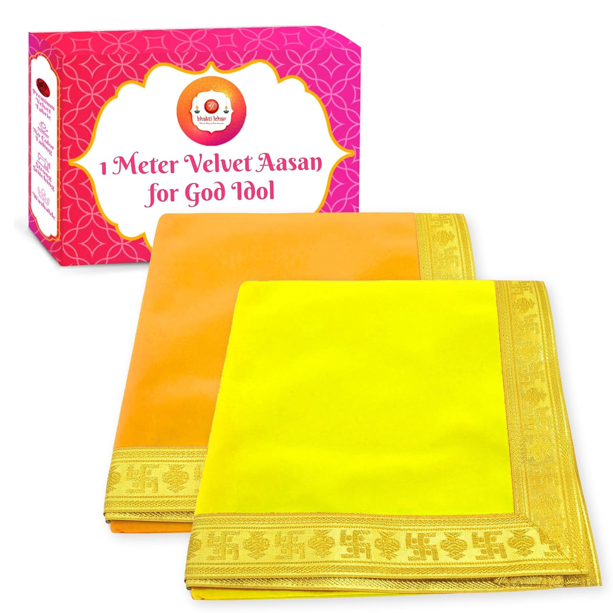 Bhakti Lehar Large Size Velvet Pooja Aasan for God Idol/Chowki Aasan Kapda Mat for Puja Table, Home Mandir and Temple - Pack of 2
