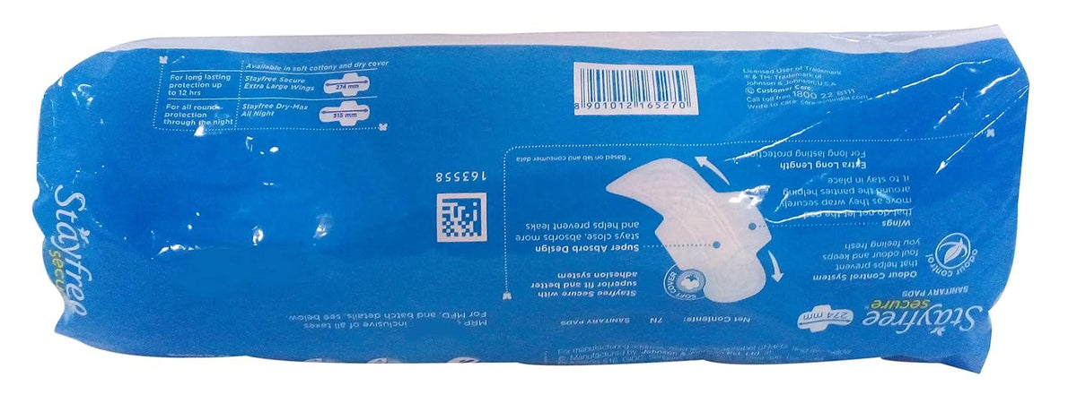 Stayfree Secure Sanitary Pads-Extra Large Wings, 7 Count