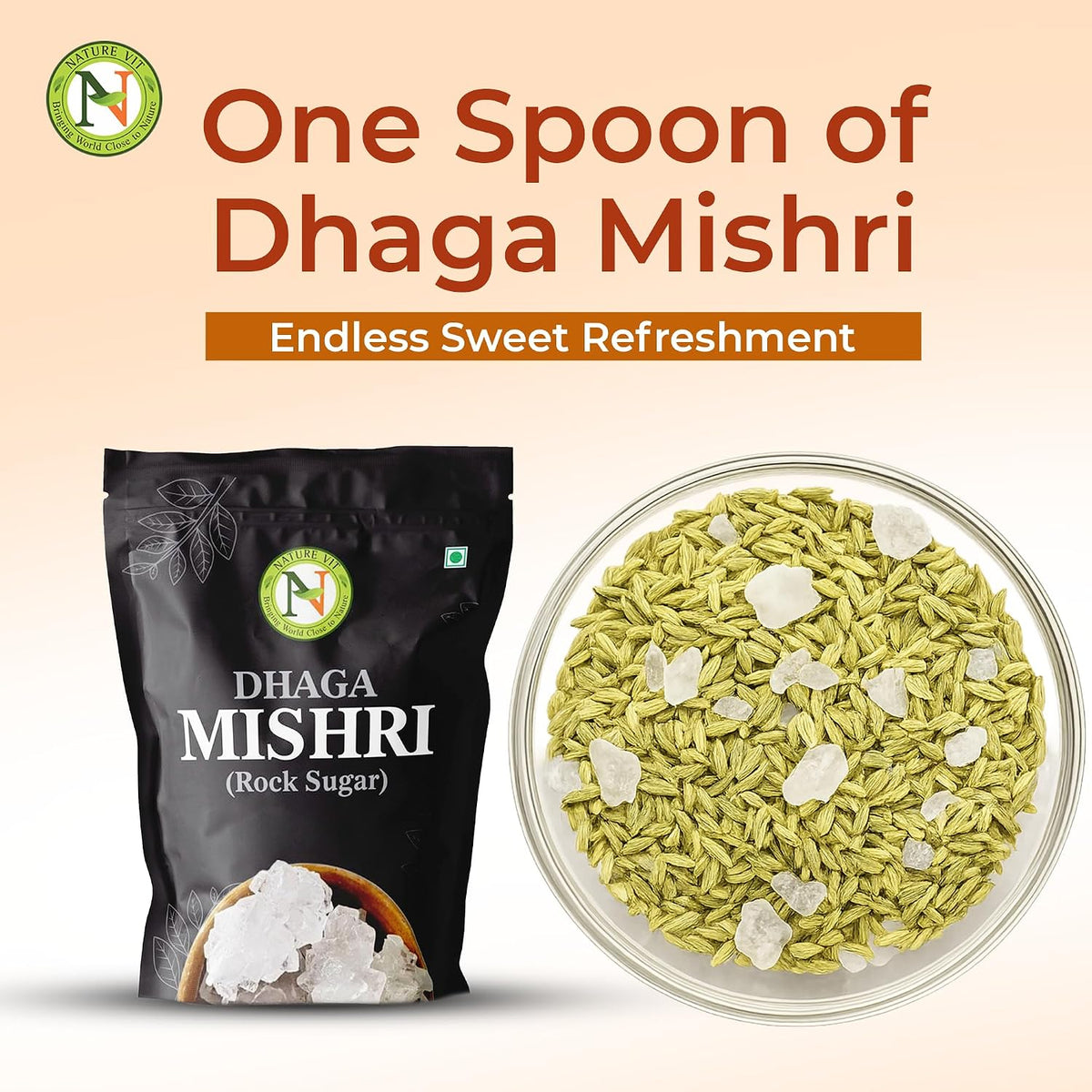 Nature Vit Dhaga Mishri, 900g | Rock Sugar | Pure Thread Crystal | Thread Mishri | Mishri Crystal