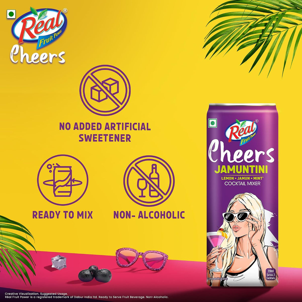 Dabur Real Cheers Jamuntini - 250ml | Premium Cocktail Mixer with extract of real tangy Jamuns | Bursting and Rich Flavour | Ideal for House Parties, Bars & Gifting