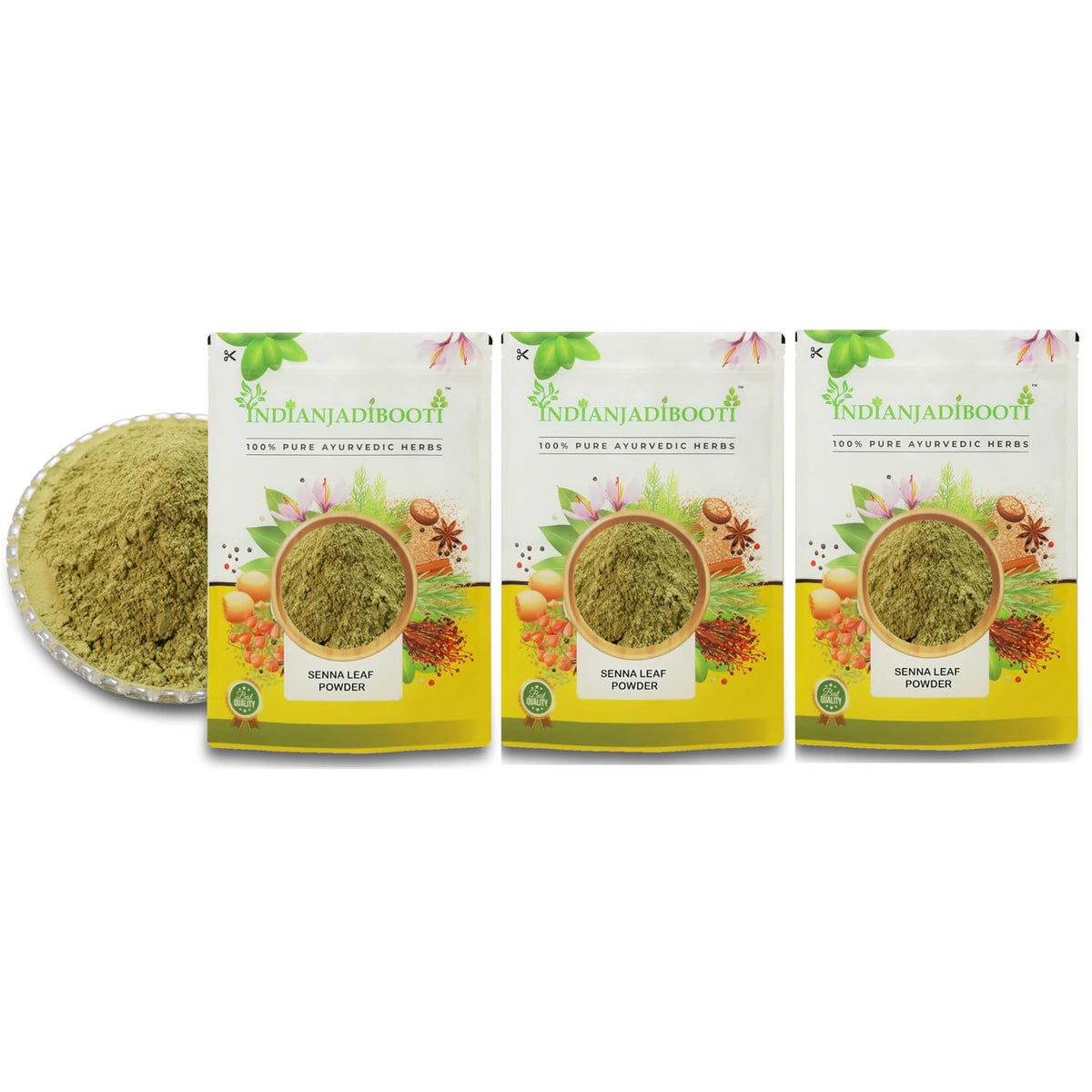 IndianJadiBooti Senna Leaf Powder | Cassia angustifolia | Helps in Digestive wellness | 3 Packs of 900 Grams