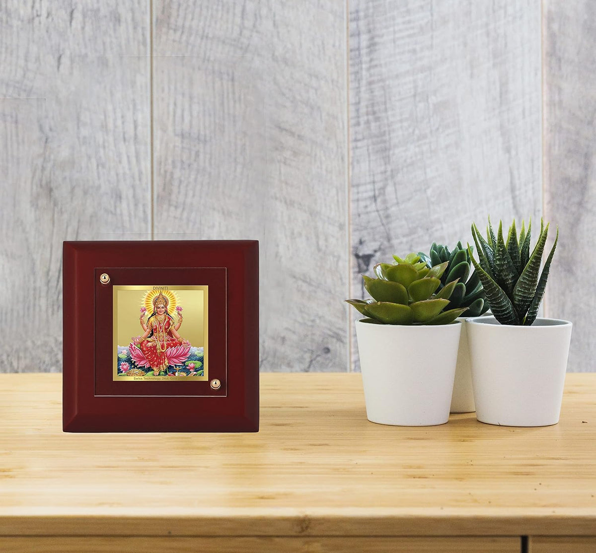 DIVINITI Maa Lakshmi 24K Gold Plated MDF Photo Frame|Premium Religious Table Top Frame for Home, Office & Prayer Room|Luxury Spiritual Gift Item for Housewarming, Festive Gifting|10 x 10 CM