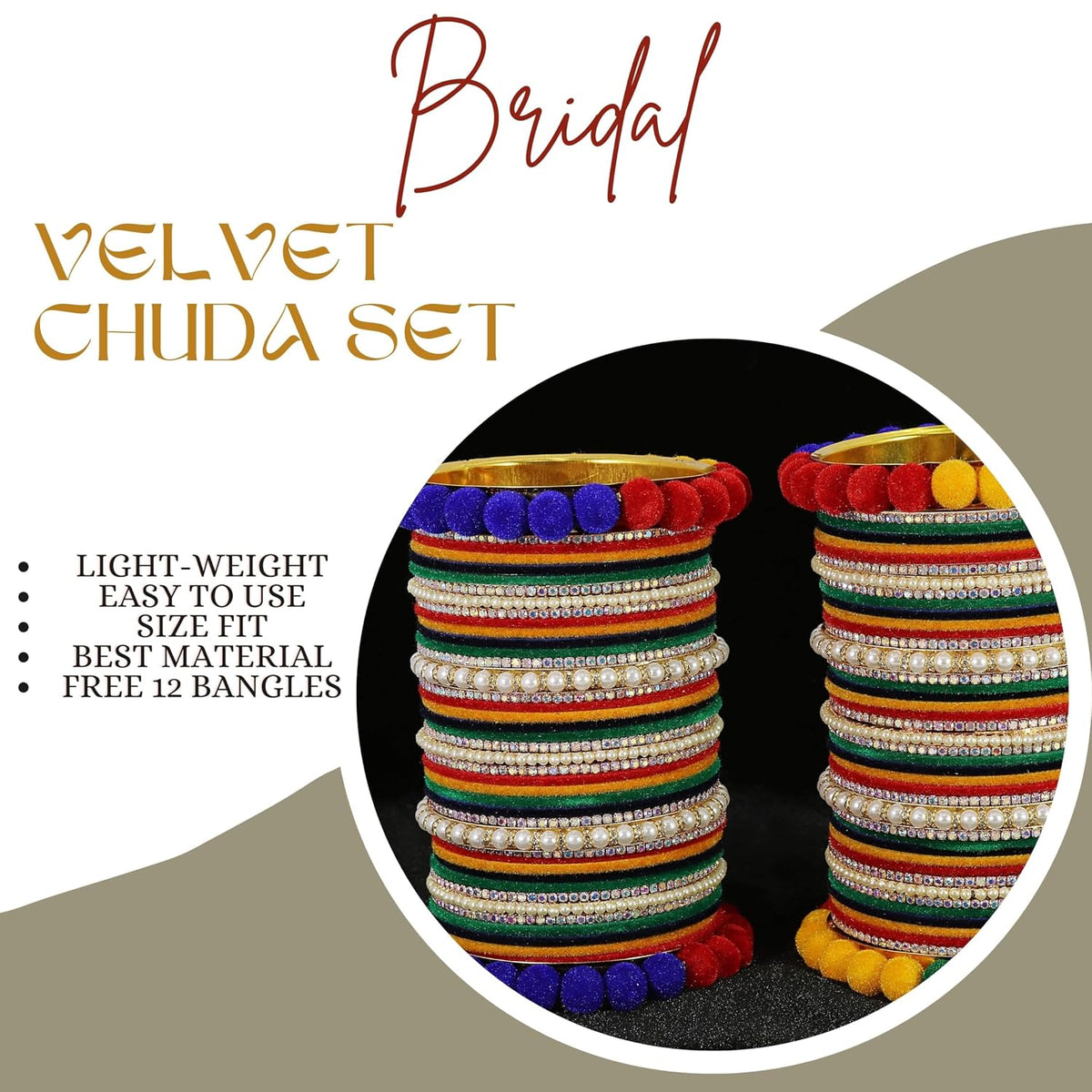 NMII Premium White Stone & Pearls Moti Velvet Bangles Bridal Chuda Set For Women & Girls | AD Chuda Set | Bangles For Women Traditional | Bangles For Wedding, Party, Occasion Jewellery- Set of 86