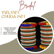 NMII Premium White Stone & Pearls Moti Velvet Bangles Bridal Chuda Set For Women & Girls | AD Chuda Set | Bangles For Women Traditional | Bangles For Wedding, Party, Occasion Jewellery- Set of 86