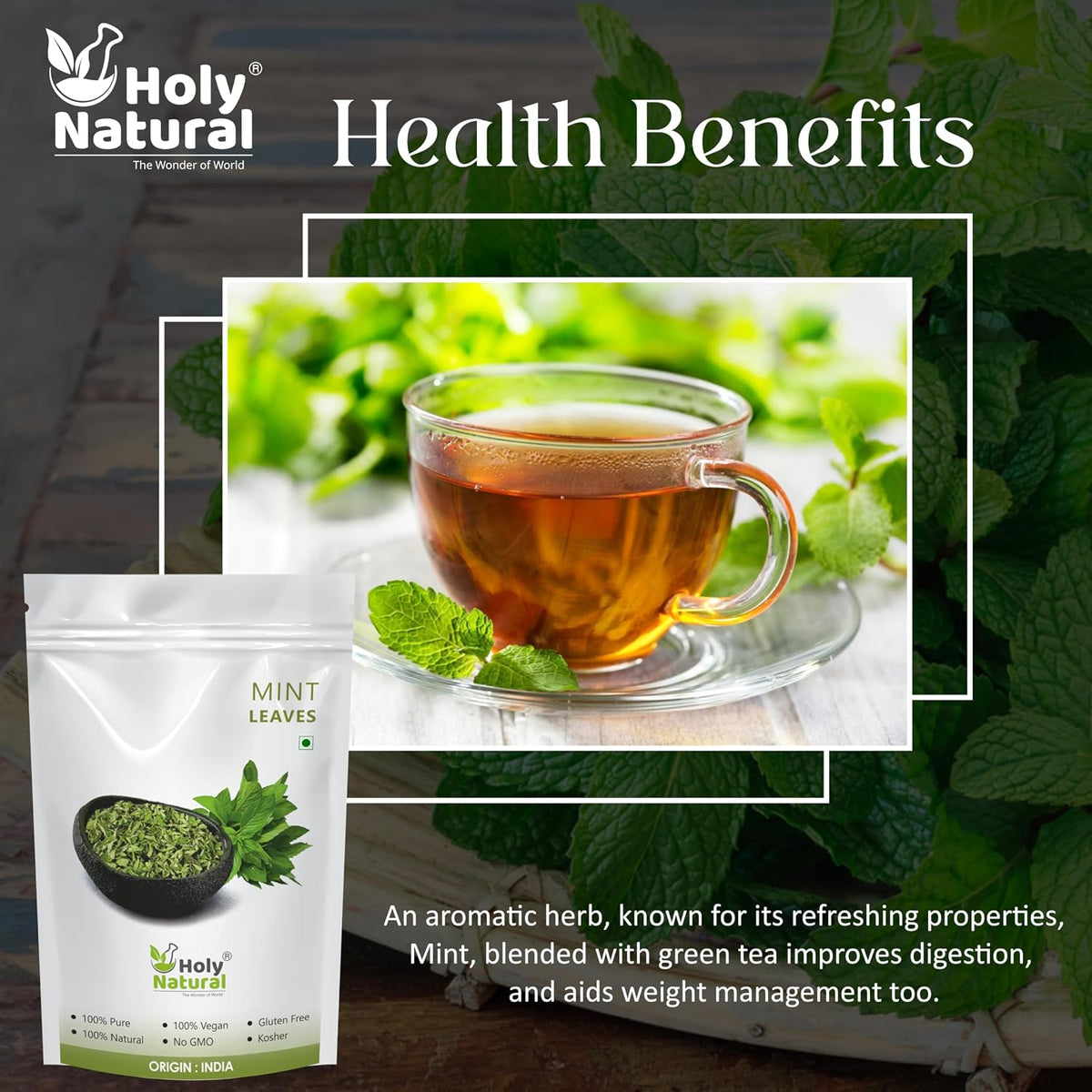 Holy Natural Mint Leaves (Dried) – 100 GM | Pure & Natural Pudina Leaves | Refreshing Herbal Ingredient for Tea, Chutney, Seasoning & Daily Use