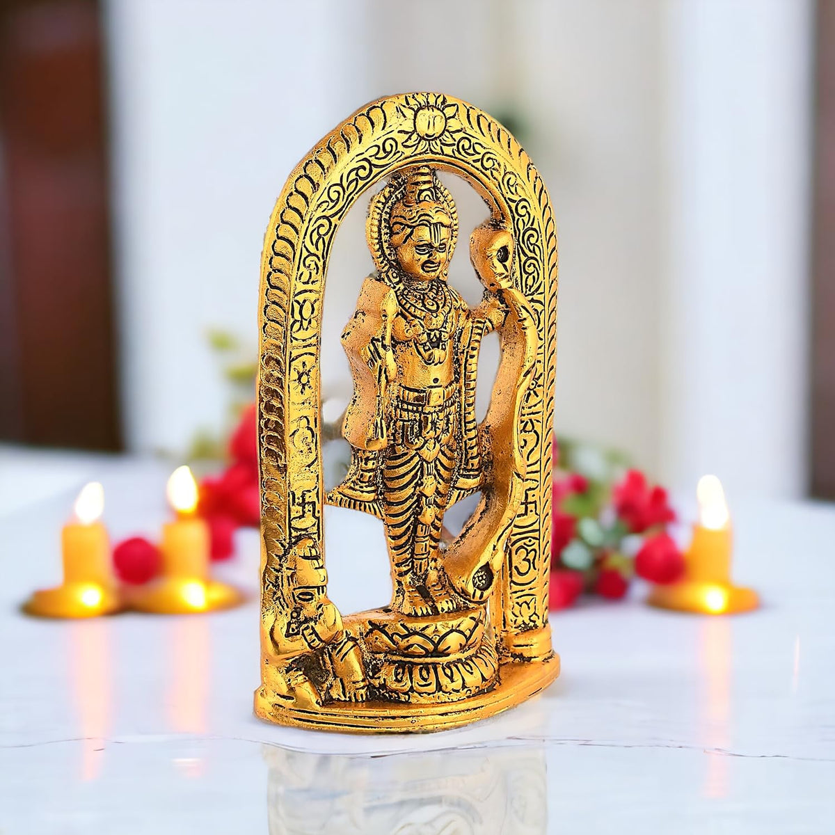 KridayKraft Metal Ram Lalla Idol Murti in Ayodhya Mandir for Home and Office Temple Religious Idol for Home Office Ram Ji Balroop Decorative Shopiece Figurines