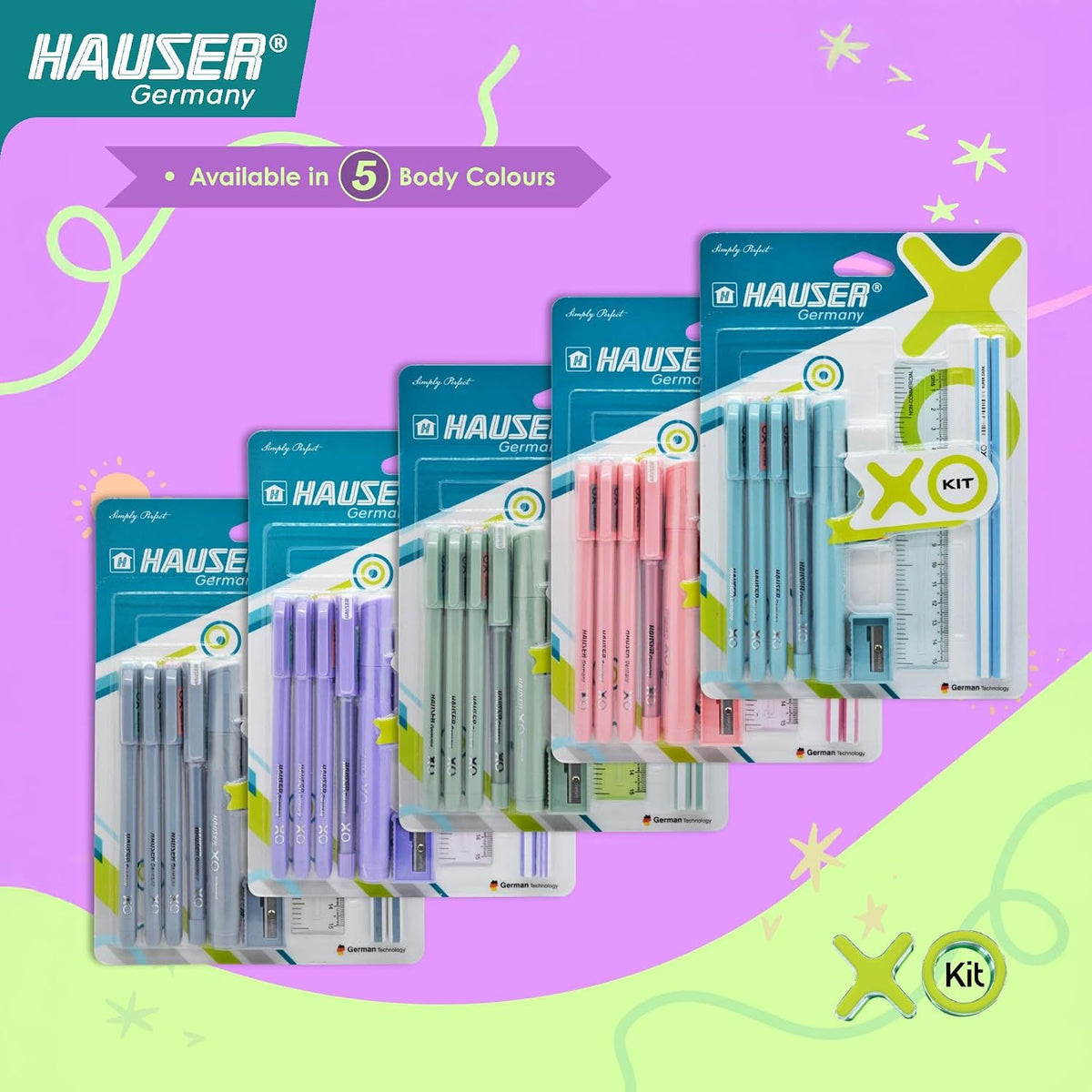 Hauser XO Writing Stationery Kit | A Complete Writing Kit | Gift Set for Kids Students & Office | Combination Set of 10 - Color May Vary