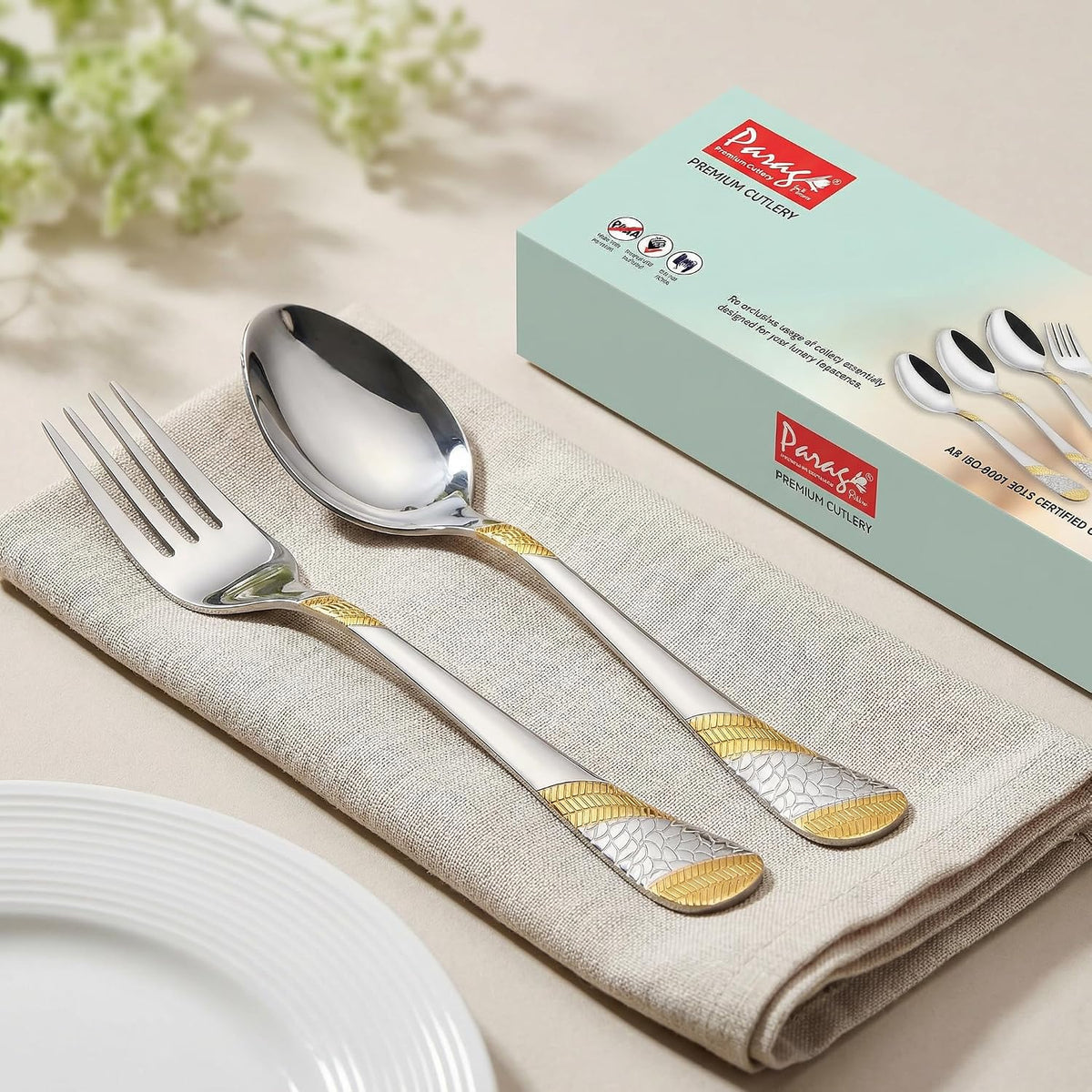 Parage 12 Pieces Stainless Steel Cutlery Set, 16 cm, Premium Cutlery for Home & Kitchen, Luxury Dining Tableware Gift for House Warming, Silver Imperial Design (6 Dinner Spoons & 6 Dinner Forks)