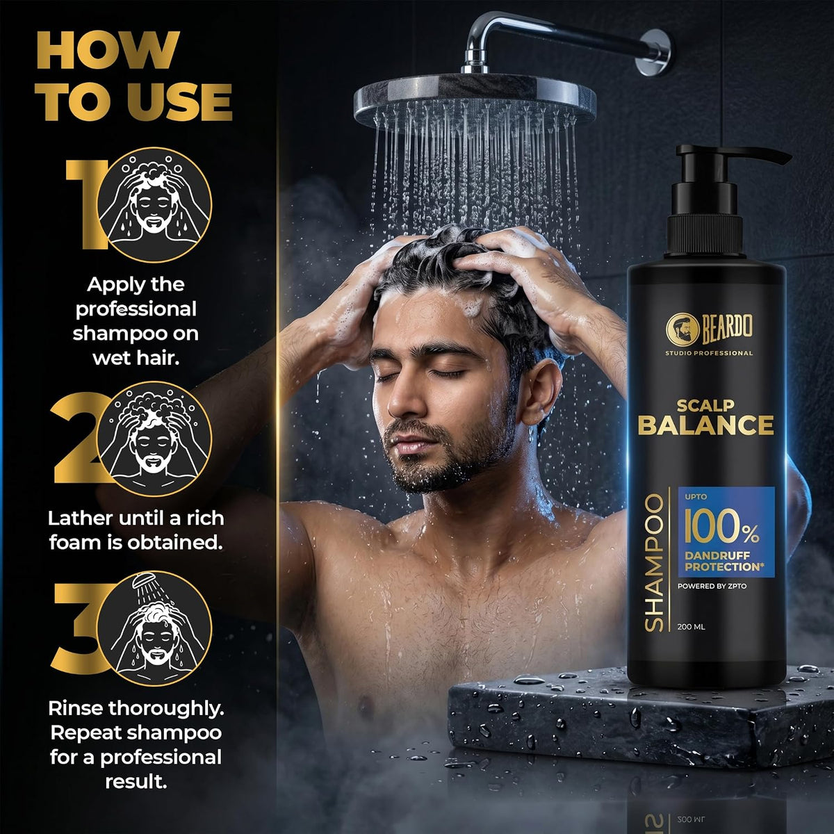 Beardo Studio Professional Scalp Balance Shampoo for Men | Salon-Grade Scalp Care at Home | Deep Cleansing Shampoo with Climbazole & Menthol | Helps Control Dandruff, Excess Oil & Itchy Scalp | 200ml