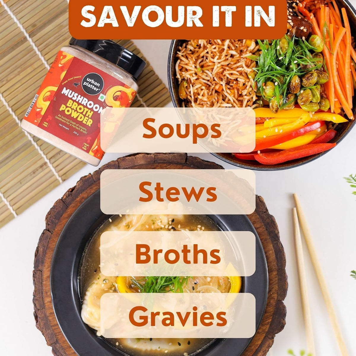 Urban Platter Mushroom Bouillon & Broth Powder, 200g (Plant-Based | Instant Soup Base | MSG-Free | Umami-Rich)