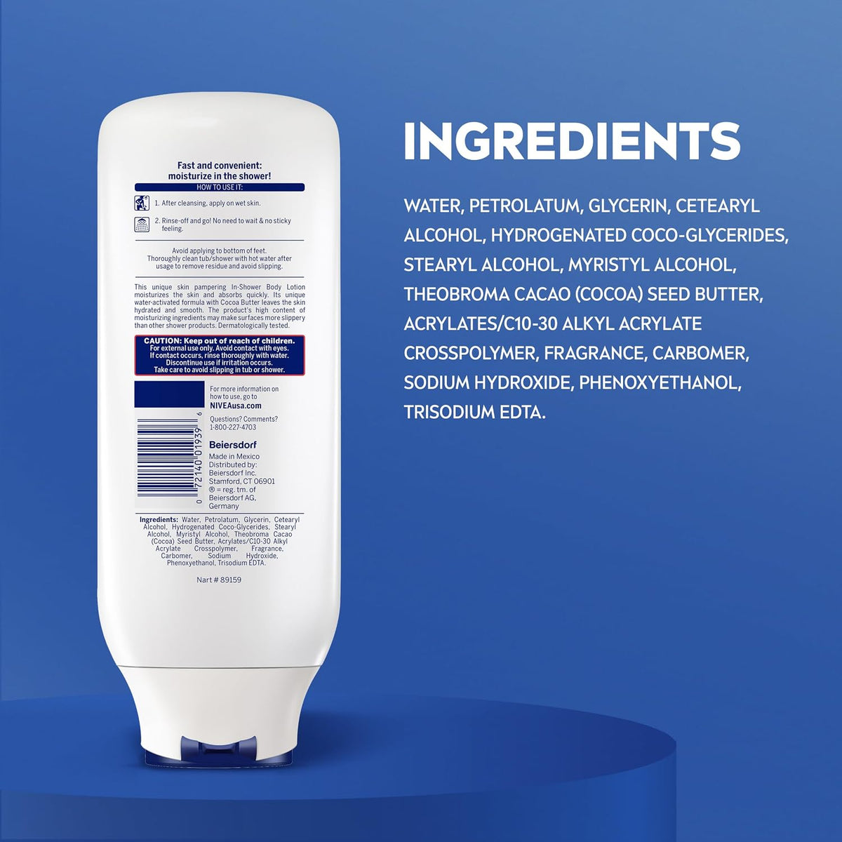 NIVEA Cocoa Butter In-Shower Body Lotion - Non-Sticky For Dry to Very Dry Skin - 13.5 oz. Bottle