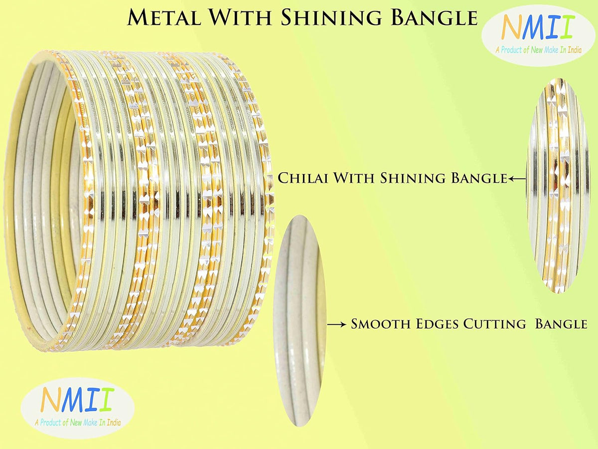NMII Non-Precious Metal Base Metal With Cutting and Plane Bangles Set For Women and Girls